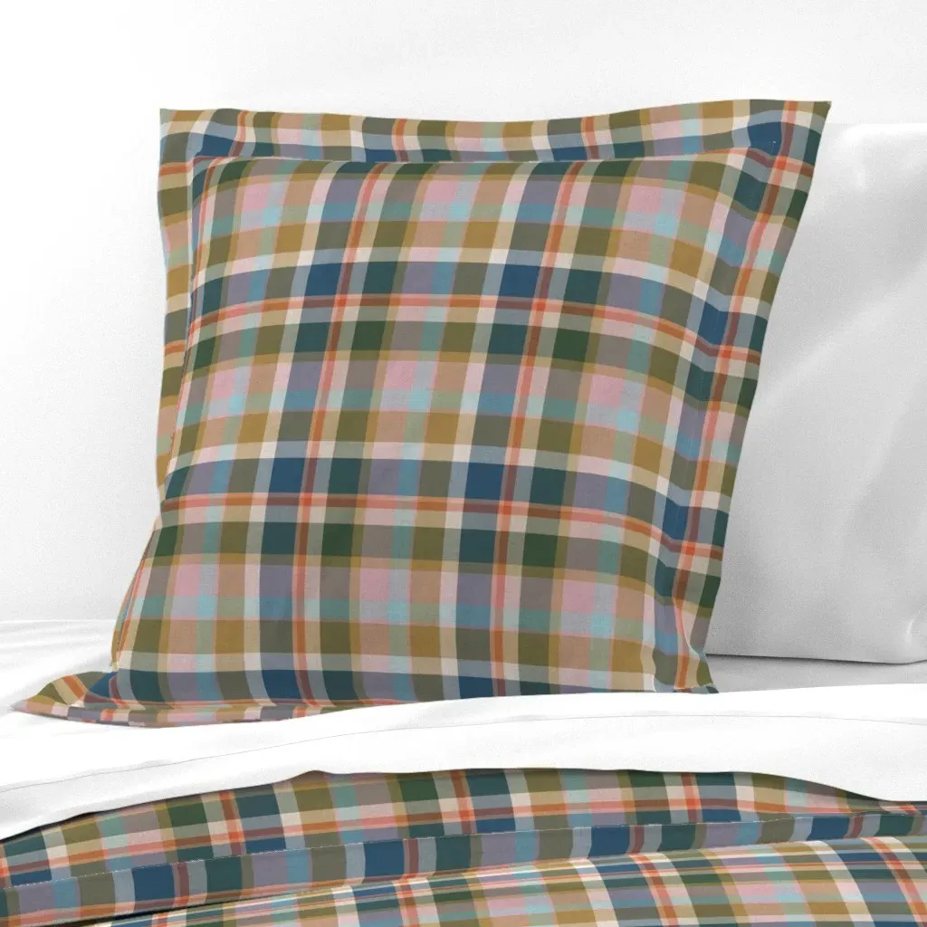 Southern Mix Plaid Madras Tartan Euro Pillow Sham - Dusty Rose product