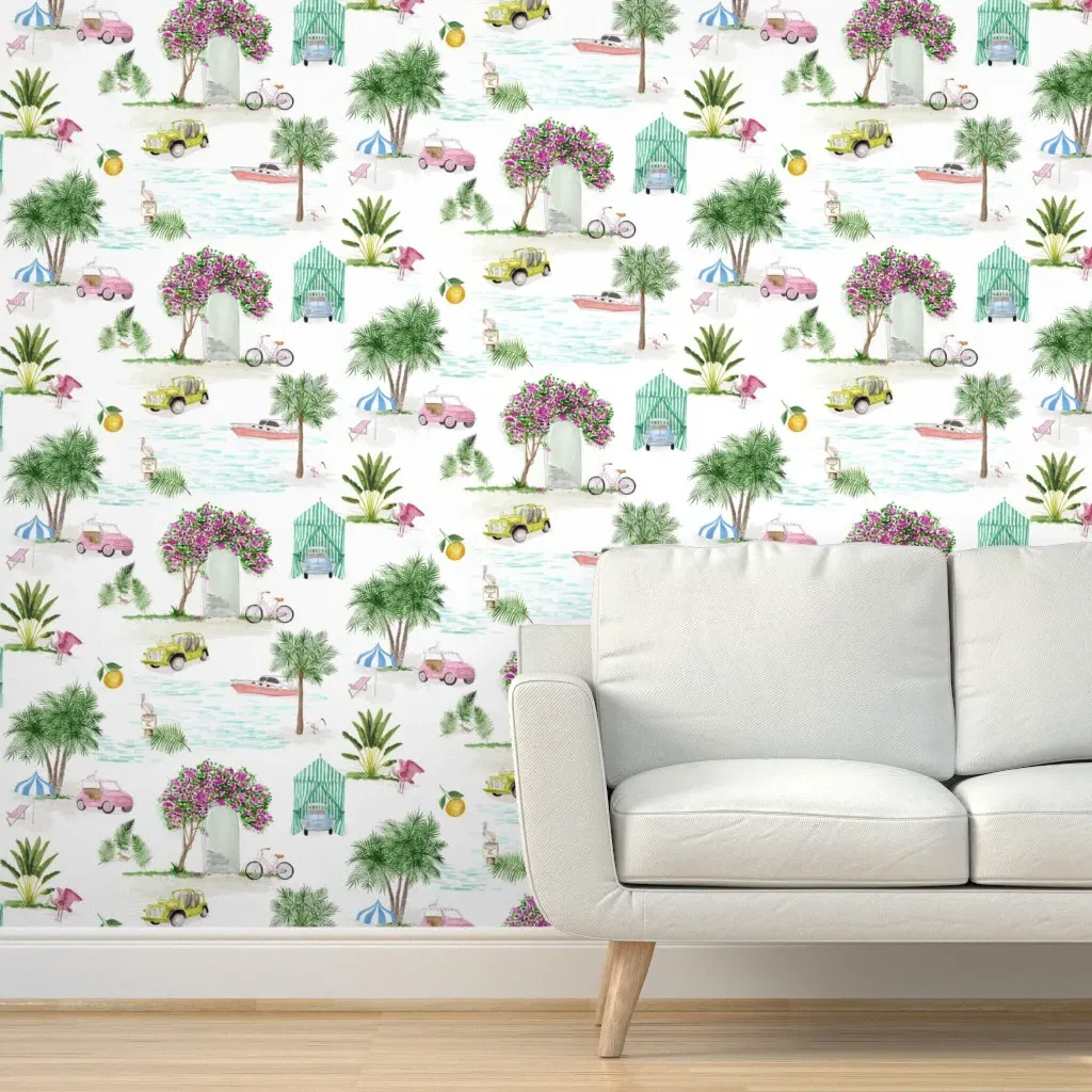Southern Palms Toile Peel and Stick Wallpaper - Green product