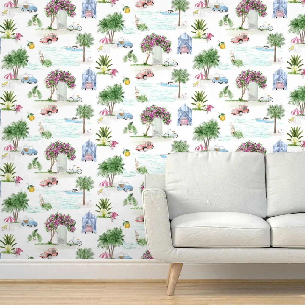 Southern Palms Toile Peel and Stick Wallpaper - Pink product