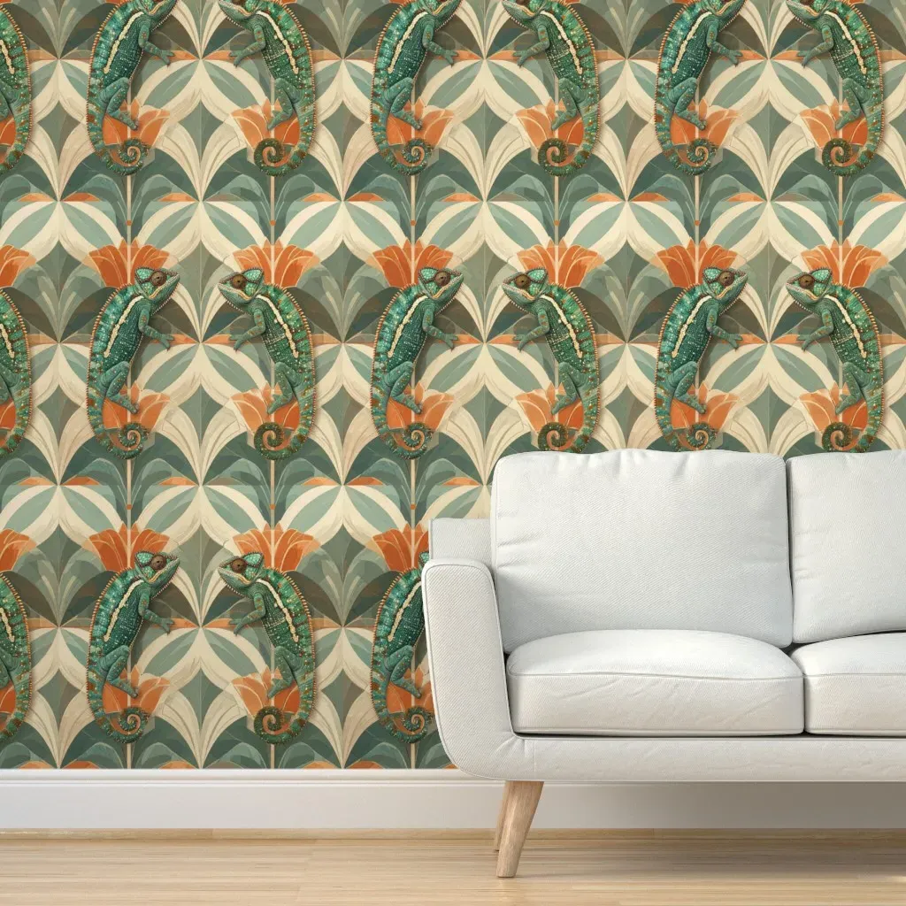 Southwest Deco Chameleon Pair Peel and Stick Wallpaper - Teal product