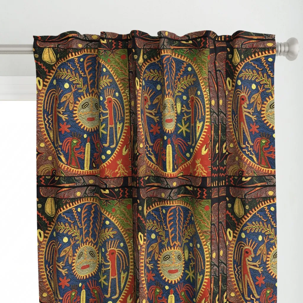 Southwest Huichol Del Sol Curtain Panel - Blue alternate view