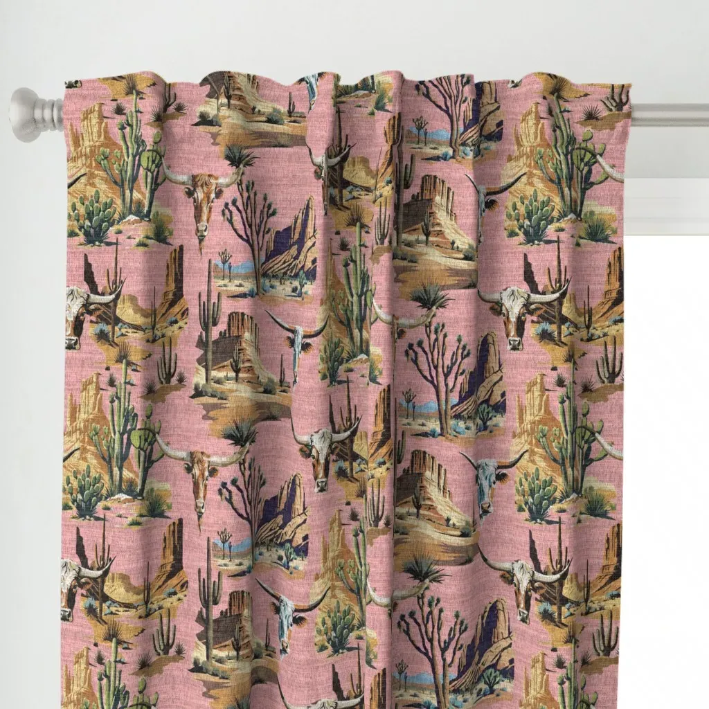 Southwest Longhorn Steers Curtain Panel - Pink alternate view