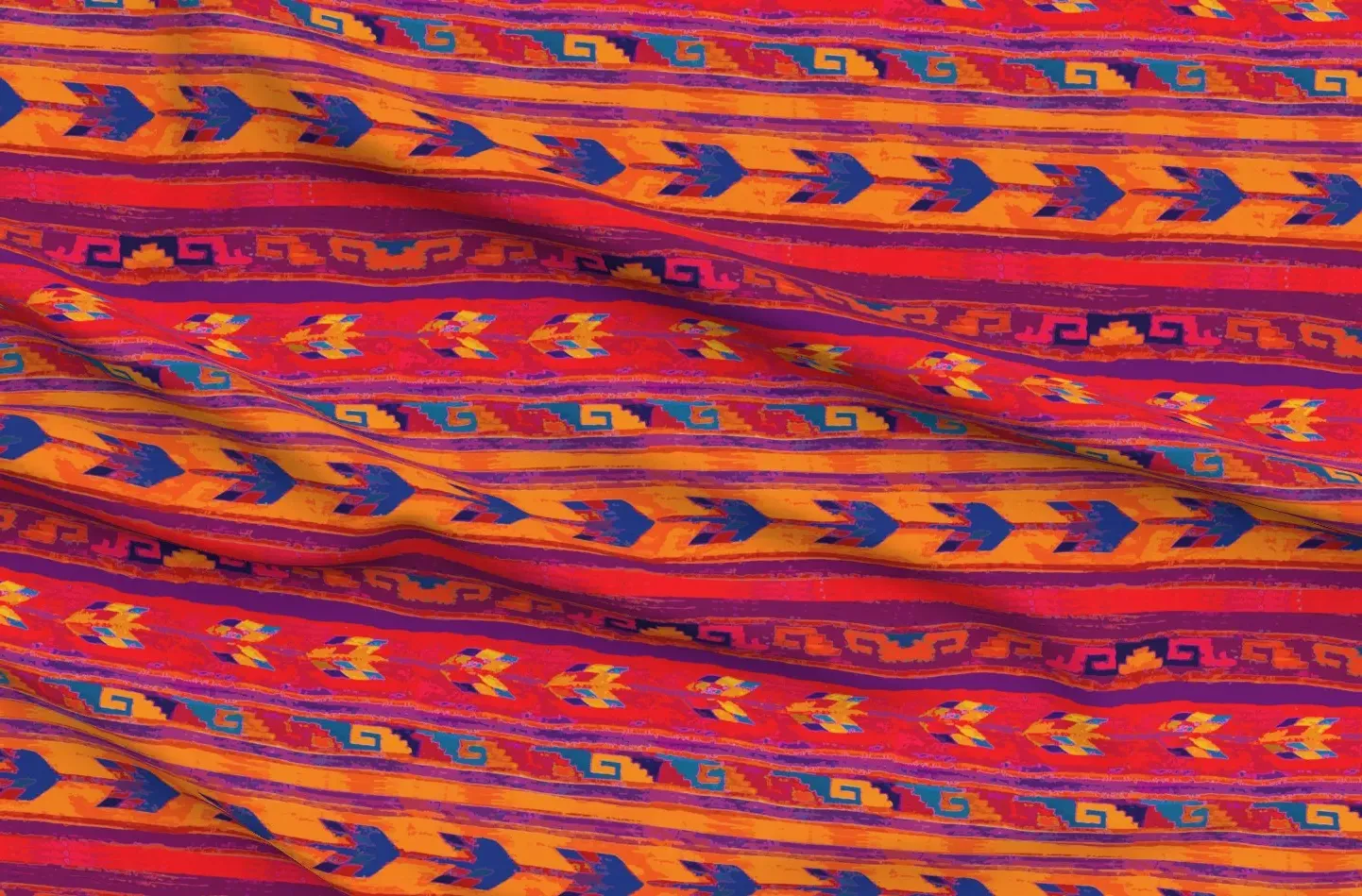 Southwest Native American Arrows Pique Fabric - Red, Blue, Yellow product