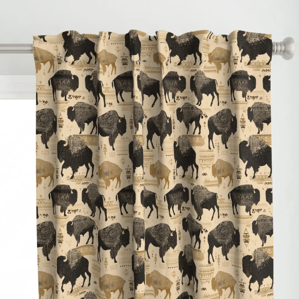 Southwest Tribal Bison Curtain Panel - Black alternate view