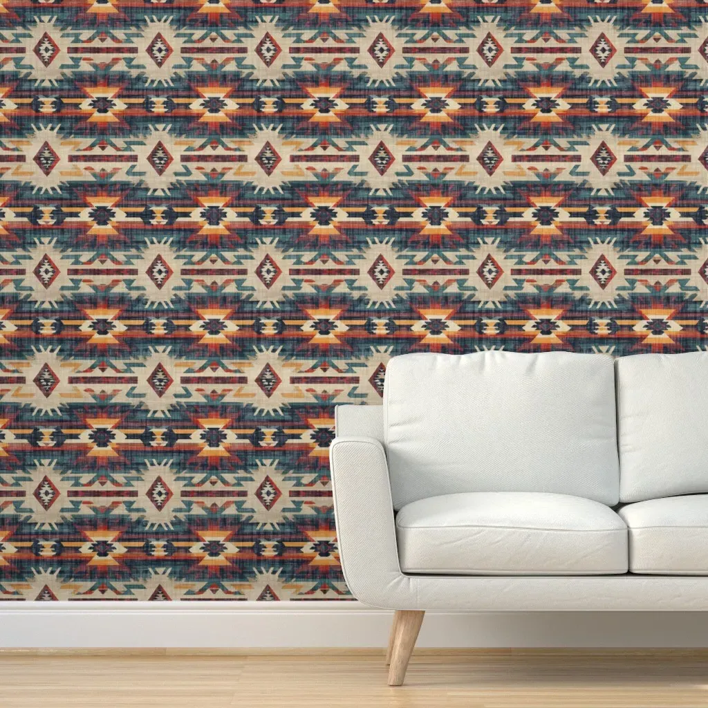 Southwest Woven Geometric Distressed Blanket Peel and Stick Wallpaper - Teal product