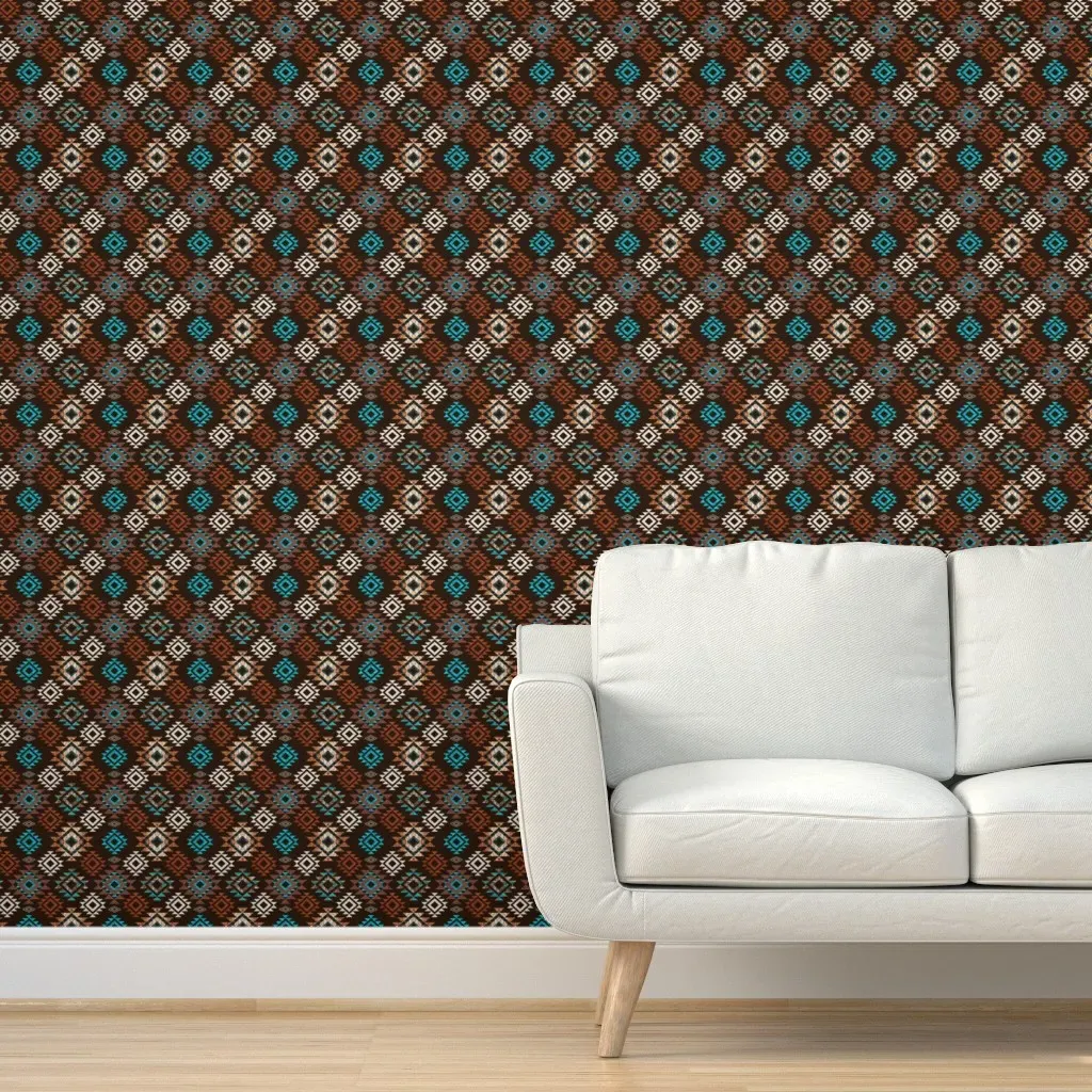 Southwestern Peel and Stick Wallpaper - Brown, Turquoise product