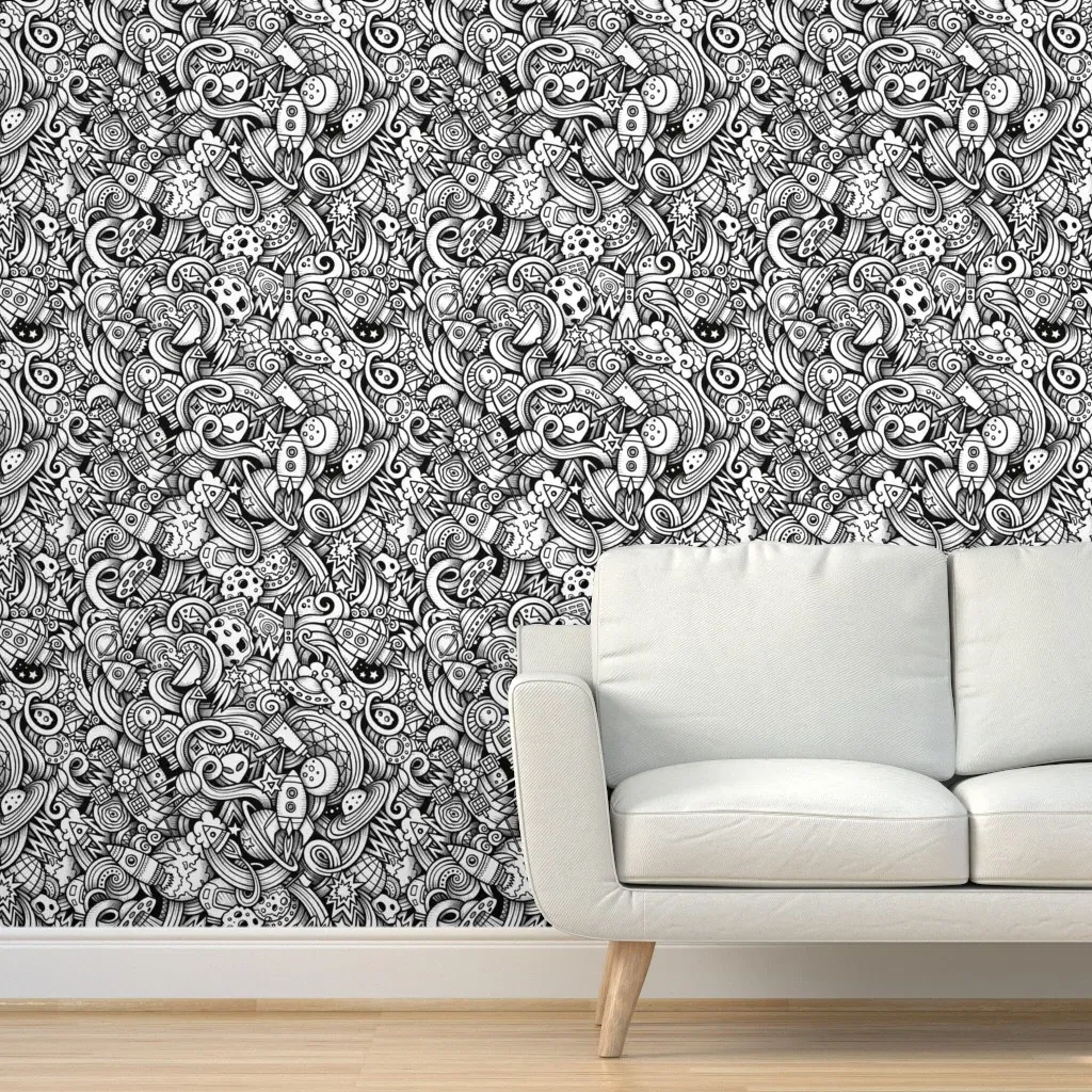 Space Graphics Doodle Peel and Stick Wallpaper - Black product