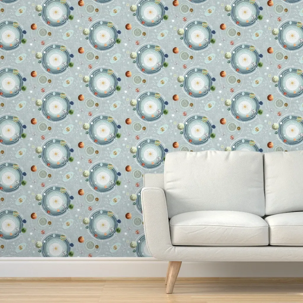 Space Map Med 2' x 12' Peel and Stick Wallpaper - Duck Egg Blue product