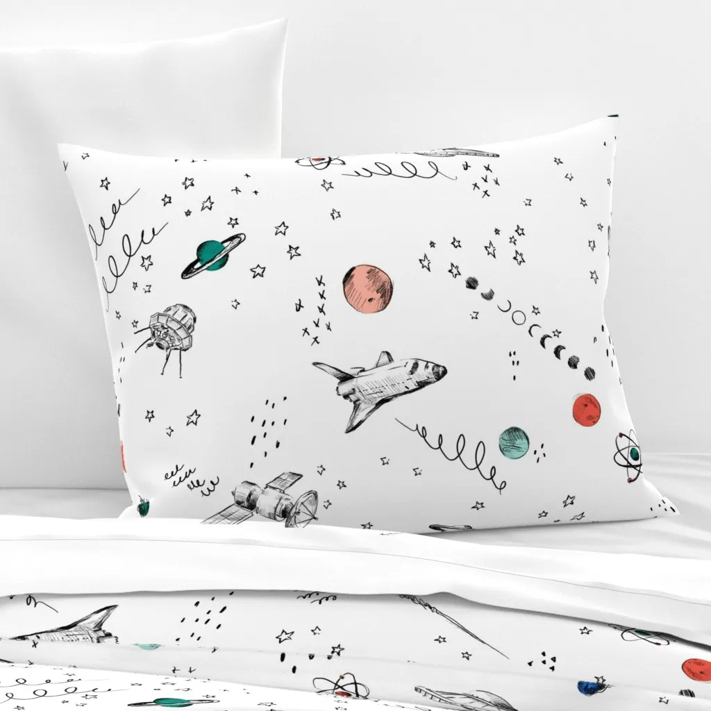 Space Out Light Jumbo Wide Standard Knife Edge Pillow - Black, Cotton Sateen product