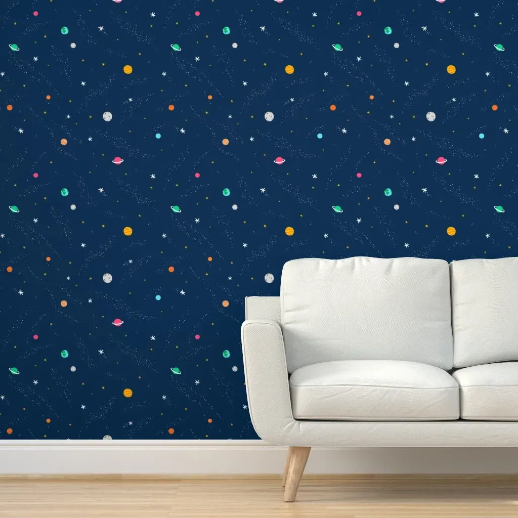 Space Pattern Peel and Stick Wallpaper - Blue, White, Pink product