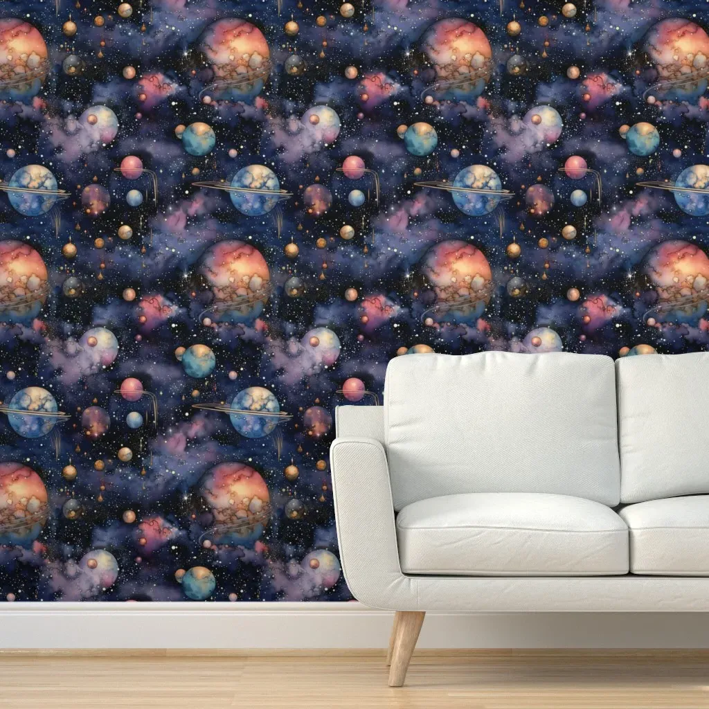 Space Planets Stars Peel and Stick Wallpaper - Dark Blue product