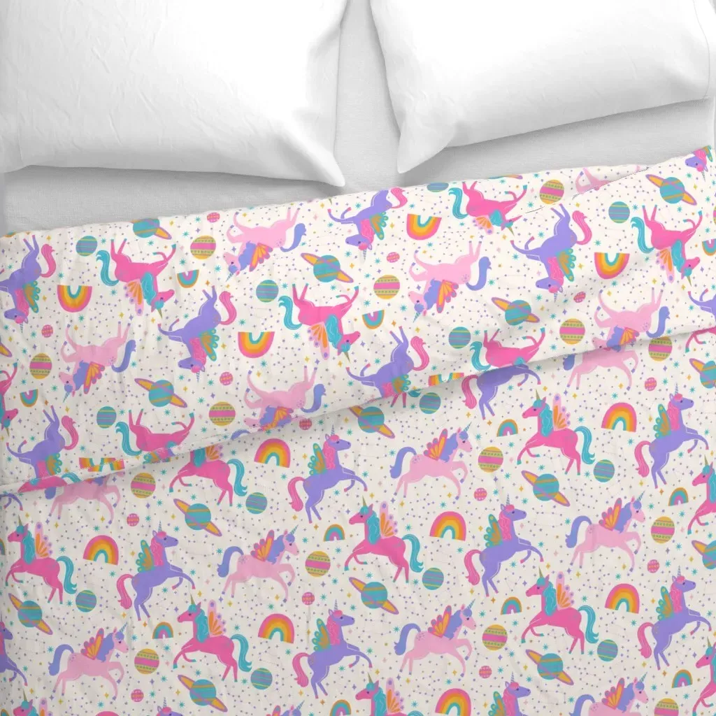 Space Unicorn Neon Rainbow Duvet Cover - Pink alternate view
