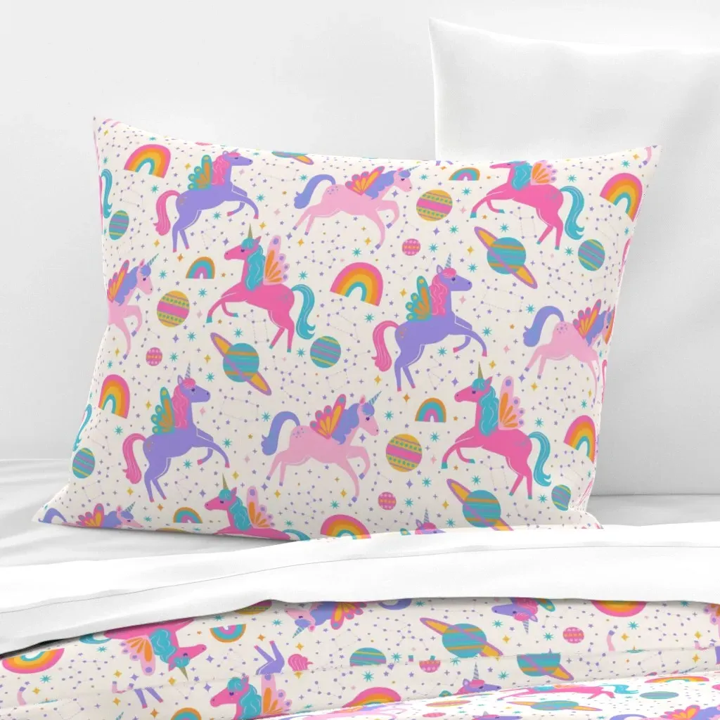 Space Unicorn Standard Knife Edge Cushion Cover - Pink, Cotton Sateen product