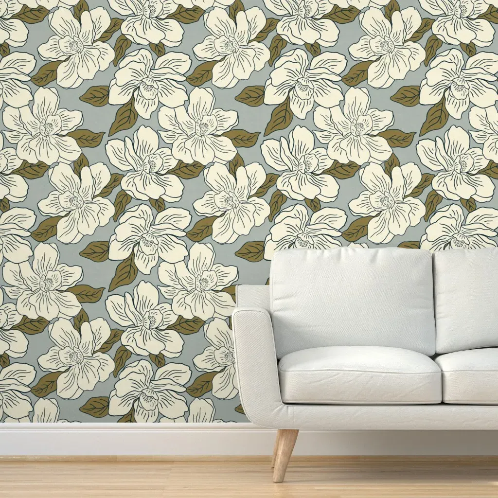 Spaced Magnolia Blossom Peel and Stick Wallpaper - French Grey product