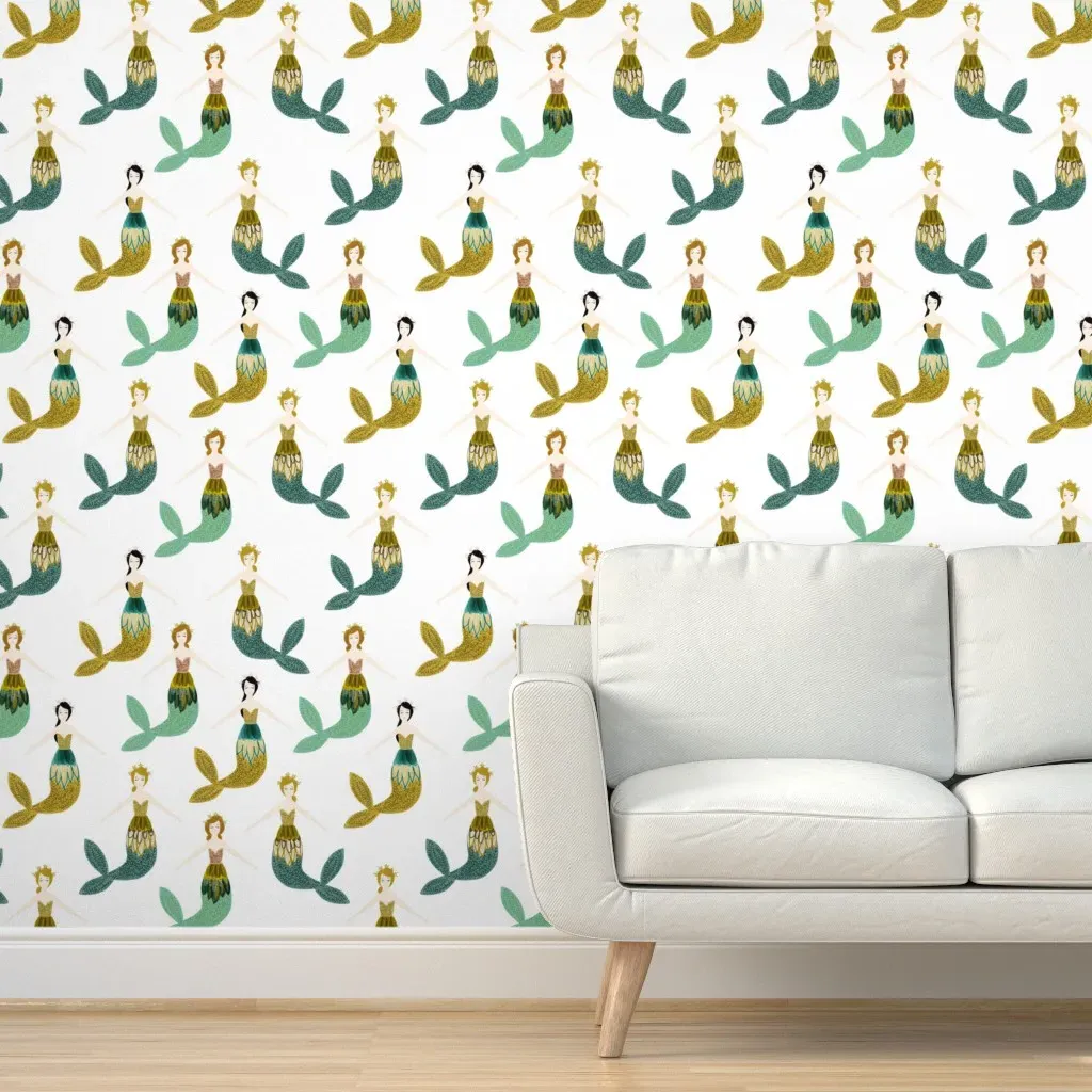 Sparkle Mermaids Peel and Stick Wallpaper - Citrus Teal product