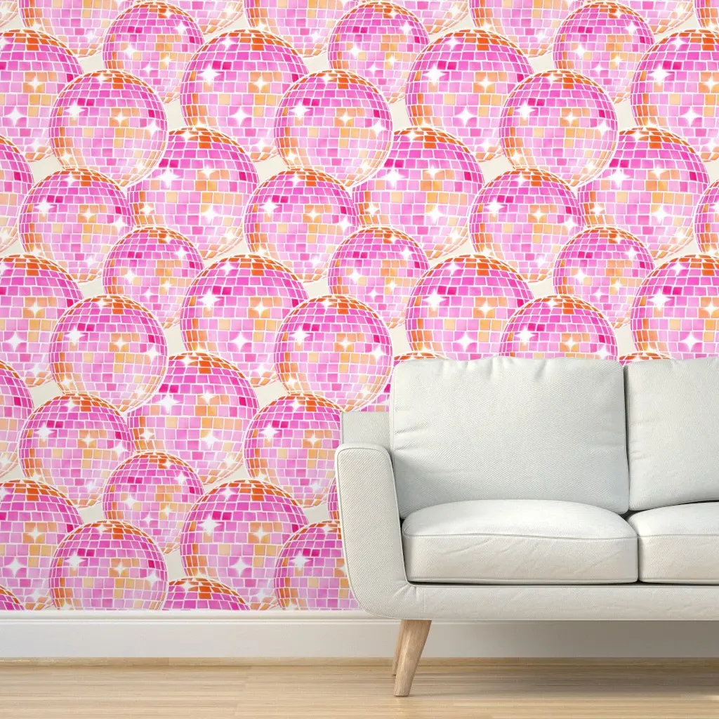 Sparkling Disco Balls Peel and Stick Wallpaper - Pink product