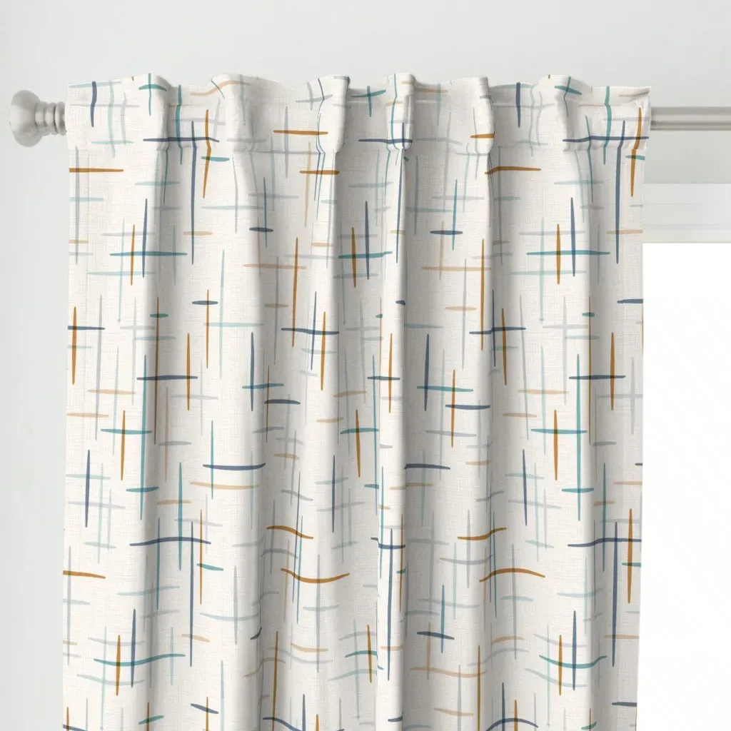 Spatial Blue Aqua Orange Curtain Panel - Off-White alternate view