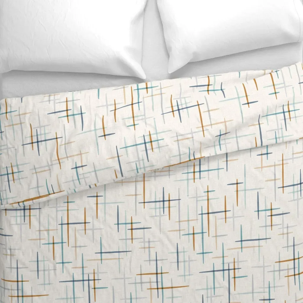 Spatial Blue Aqua Orange Muted Duvet Cover - Off-White alternate view