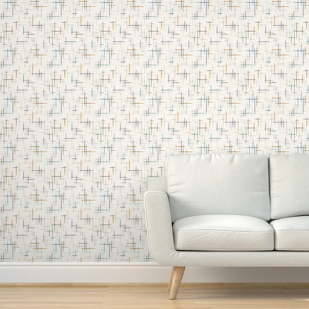 Spatial Blue Aqua Orange Muted Peel and Stick Wallpaper - Beige, Orange product