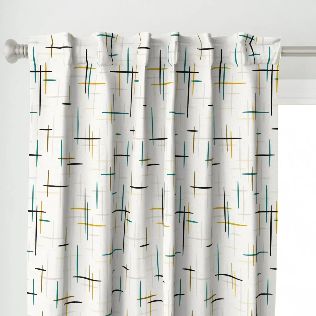 Spatial Teal Black Gold Curtain Panel - Black alternate view