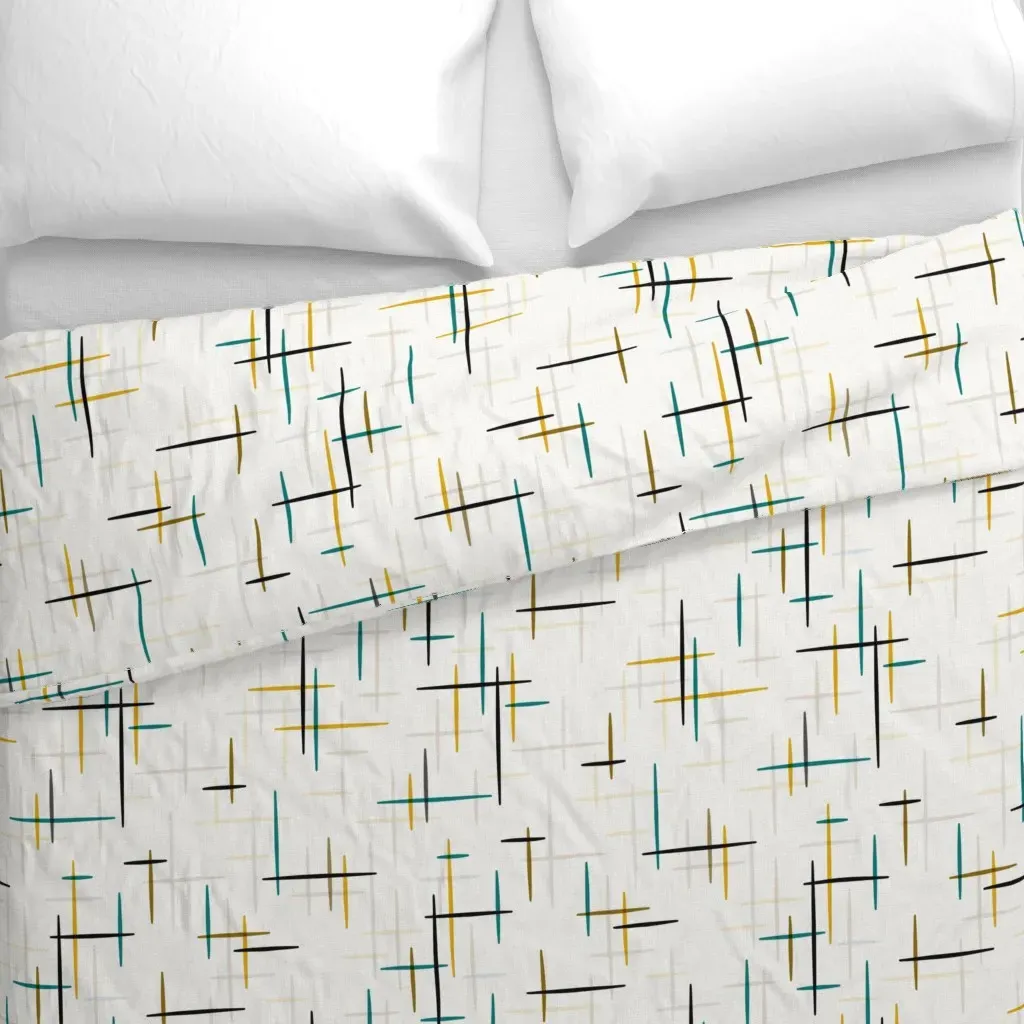 Spatial Teal Black Gold Duvet Cover - Black alternate view