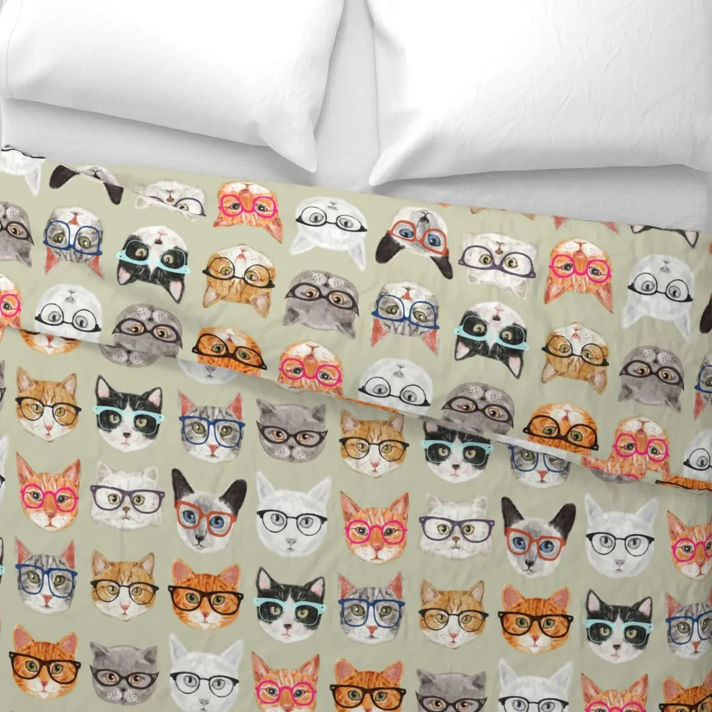 Spectacular Cats Jumbo Scale Duvet Cover - Sage Green alternate view