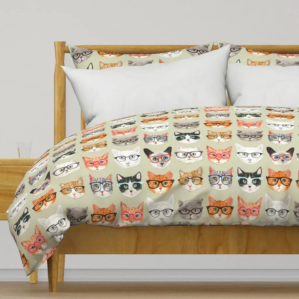 Spectacular Cats Jumbo Scale Duvet Cover - Sage Green product