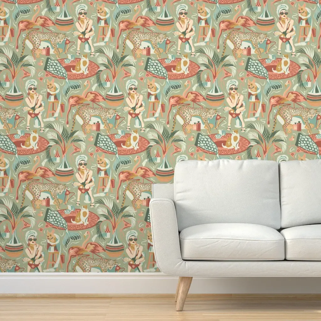 Spicy Life Peel and Stick Wallpaper - Pink, Soft Green product