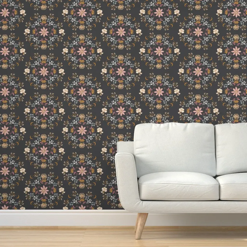 Spiritual Magic Flower Moon Circle Peel and Stick Wallpaper - Pink product