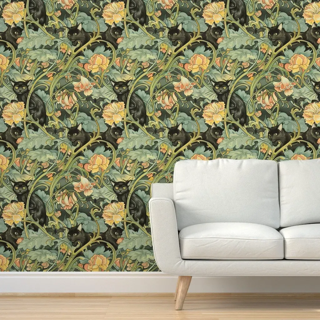 Spooky Art Nouveau 2 Peel and Stick Wallpaper - Black product