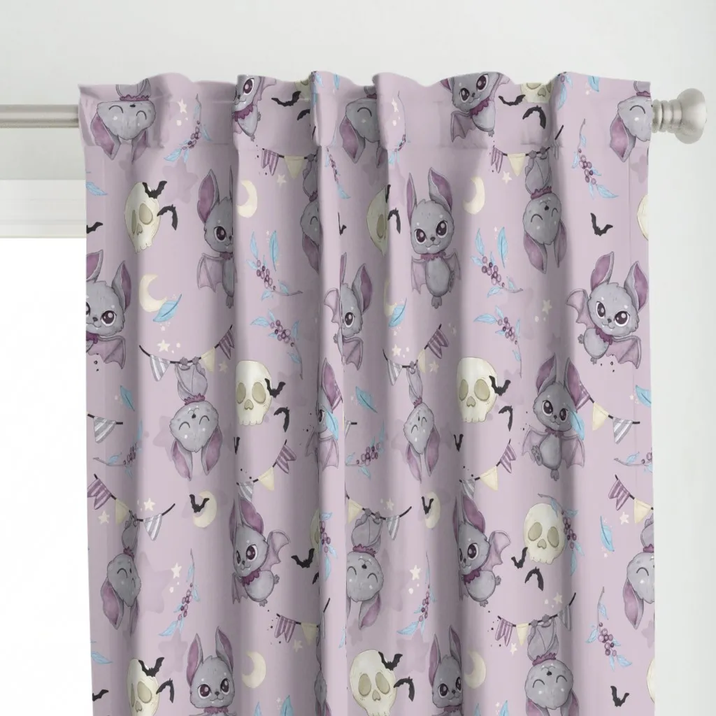 Spooky Bat Large Curtain Panel - Lavender Purple alternate view