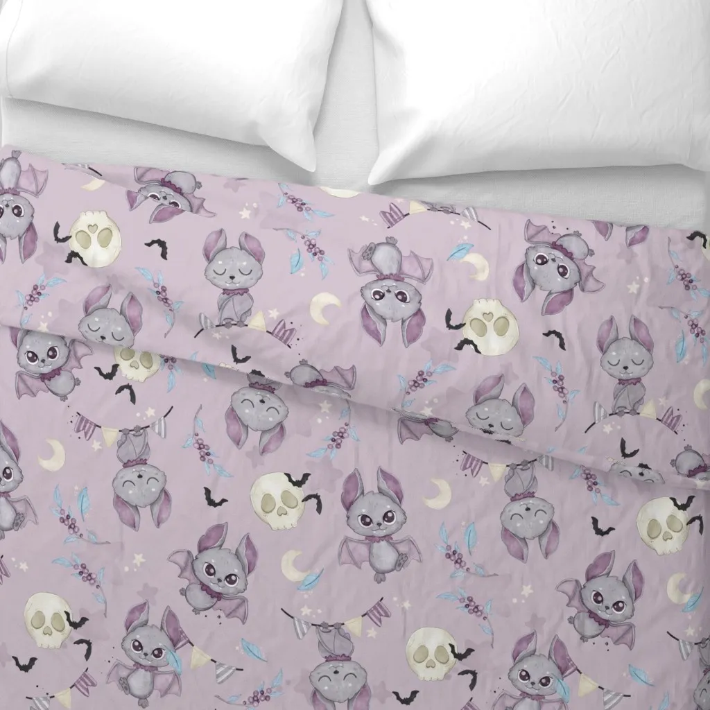 Spooky Bat Large Duvet Cover - Lavender Purple alternate view