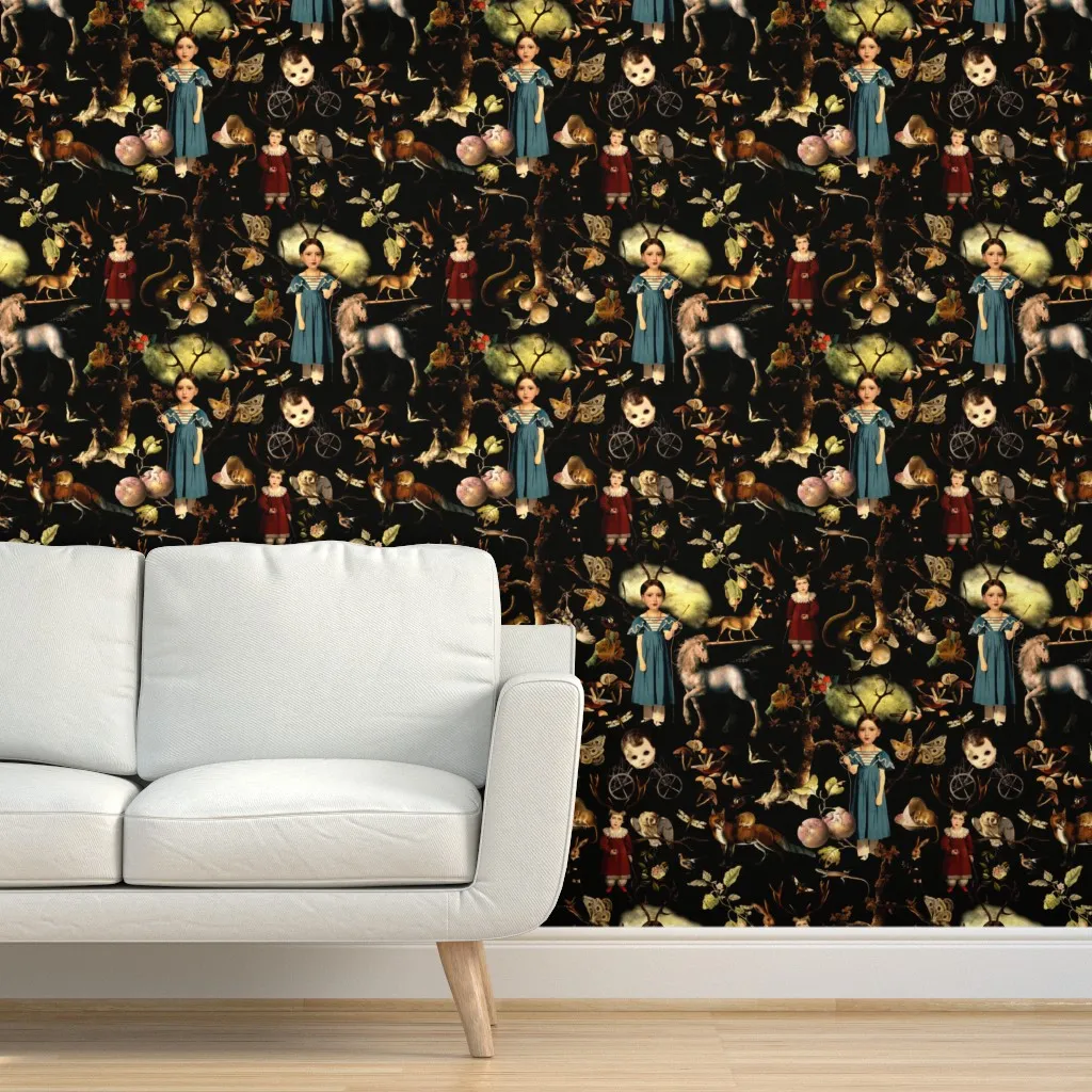 Spooky Steampunk Gothic Antlers Peel and Stick Wallpaper - Dark Teal product