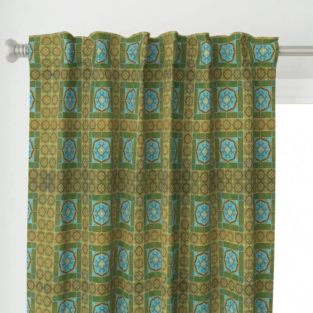 Spoon Catalina Tile Curtain Panel - Olive Green alternate view