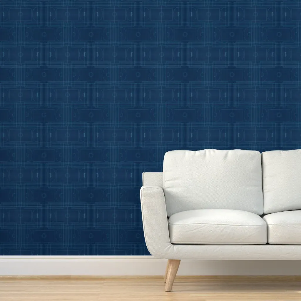 Sport Court Schematics Peel and Stick Wallpaper - Dark Blue product