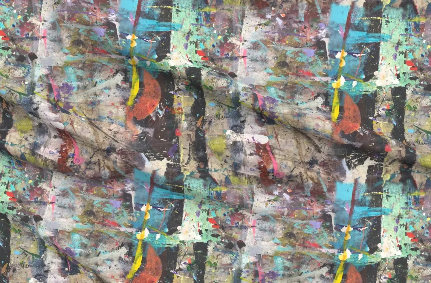 Sport Pique Abstract Paint Graffiti Fabric - Mint Green, Blue product