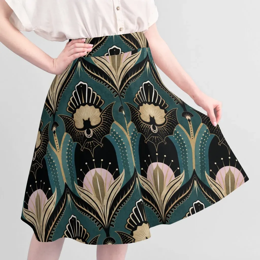 Sport Pique Art Deco Bats and Flowers Fabric - Light Teal alternate view