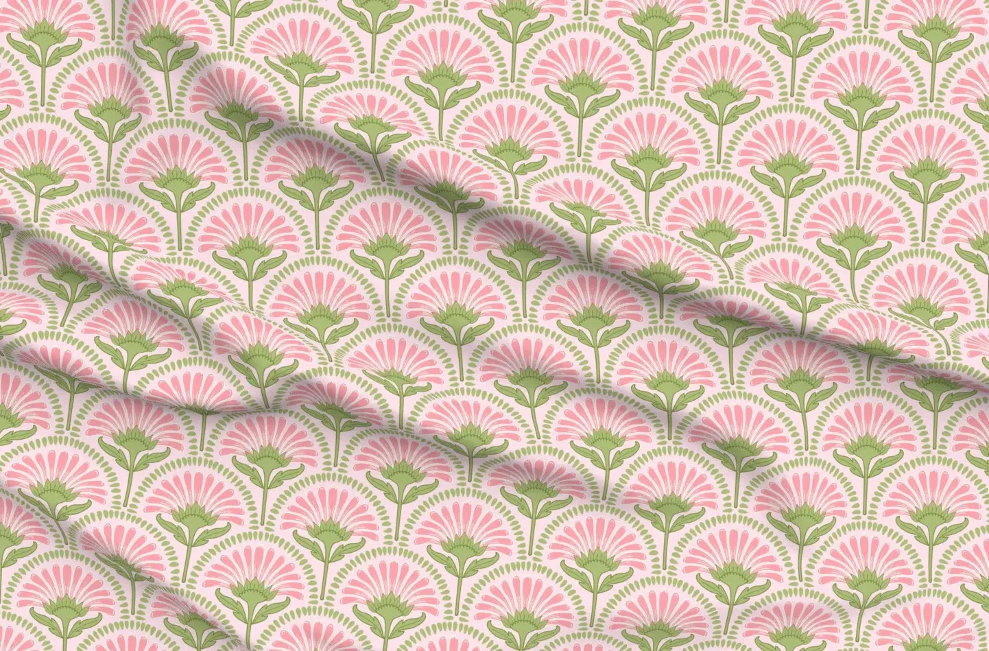 Sport Pique Art Deco Scallop Daisy Floral Fabric - Pink product