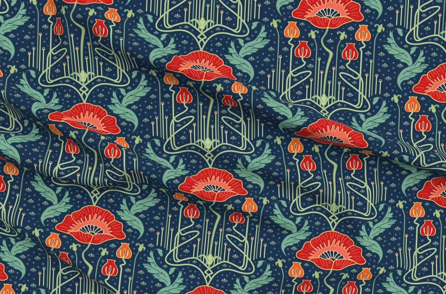 Sport Pique Art Nouveau Poppy Wallpaper - Red product