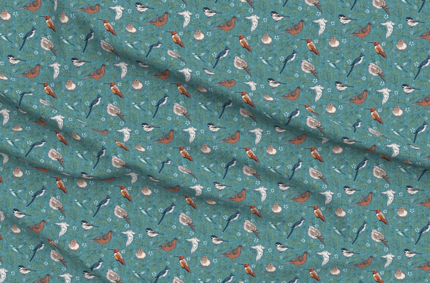 Sport Pique Backyard Birds Printed Fabric - Turquoise product