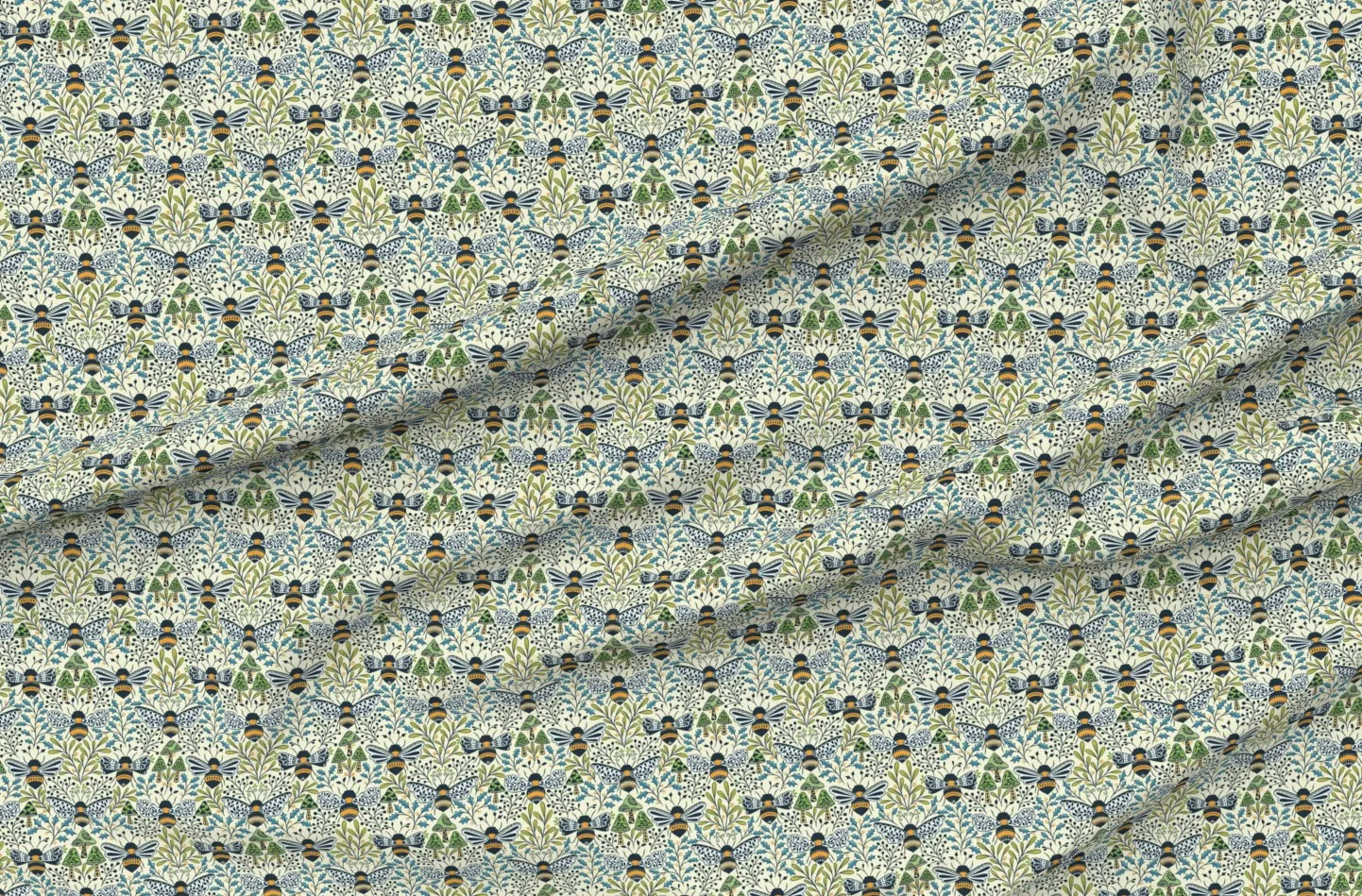 Sport Pique Bee & Mushroom Print Fabric by the Yard - Green product