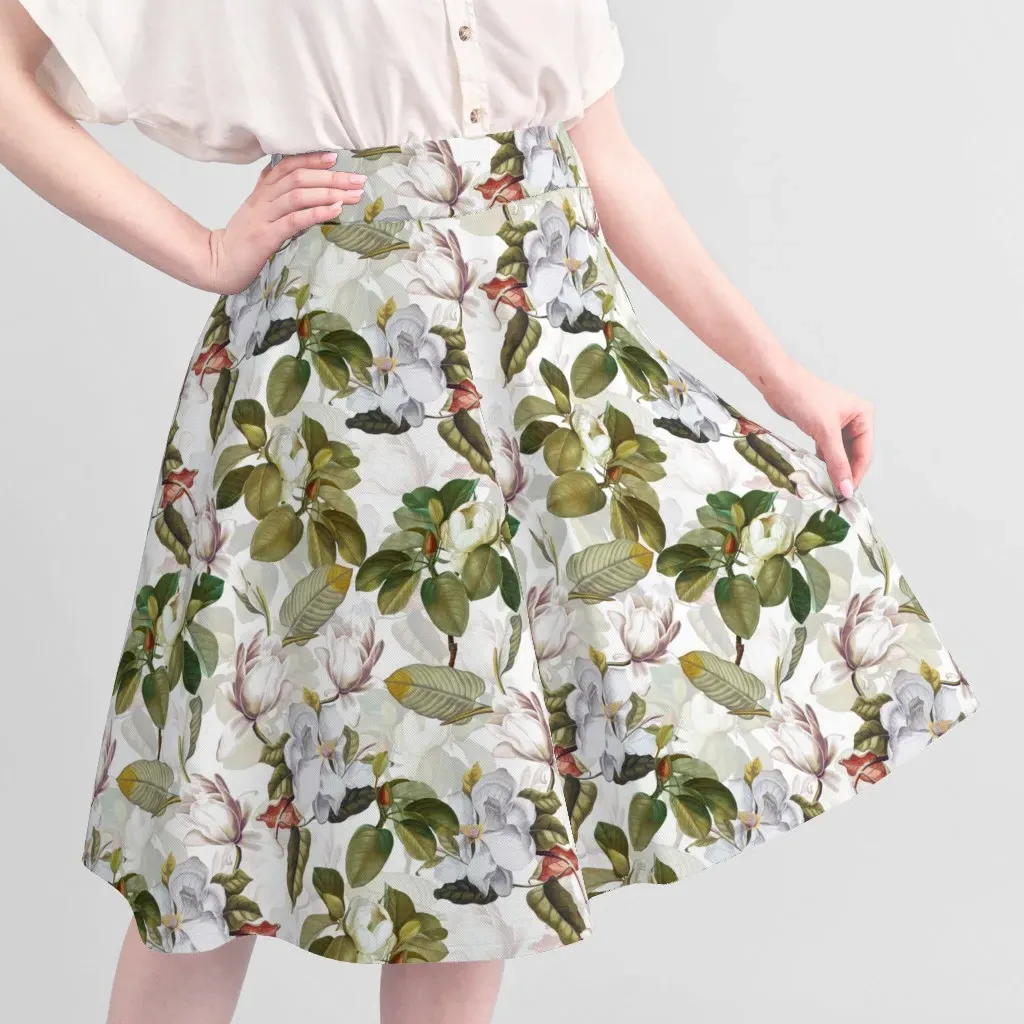 Sport Pique Botanical Magnolia Print Fabric - White alternate view
