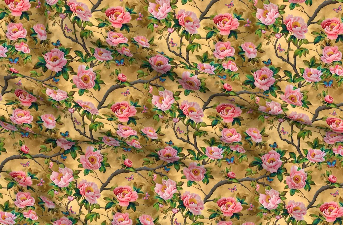Sport Pique Chinoiserie Peonies & Butterflies Fabric - Pink product