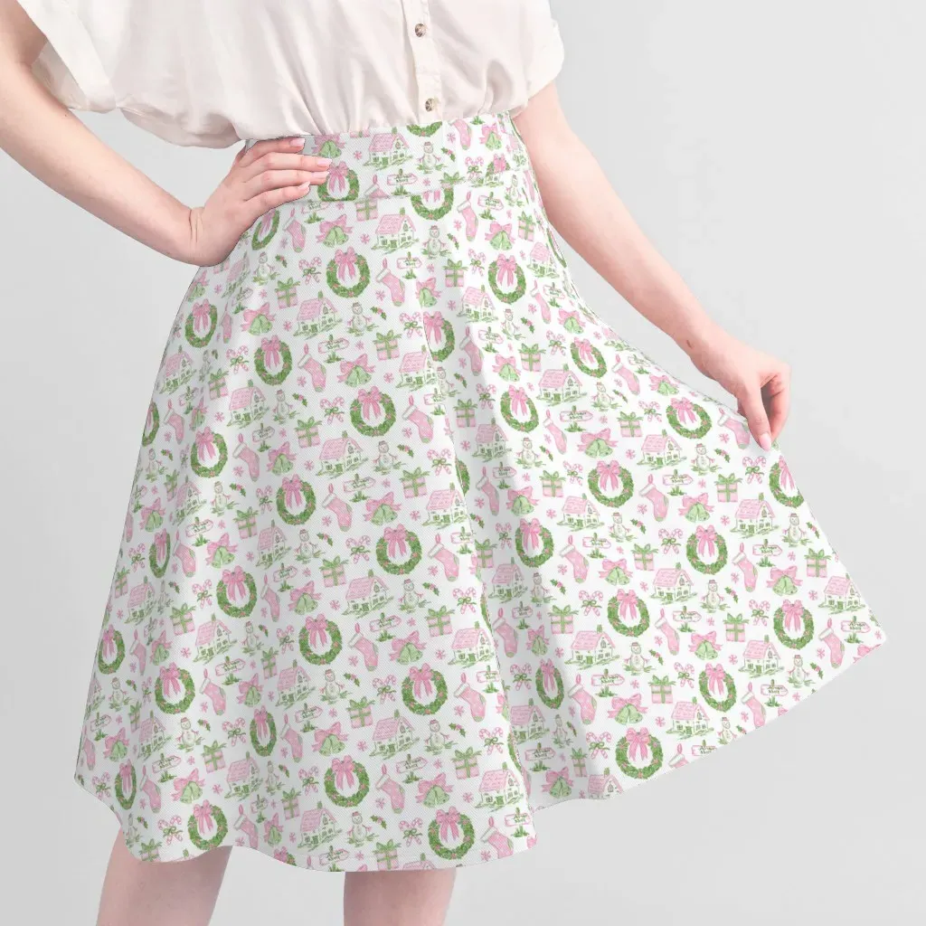 Sport Pique Christmas Toile Watercolor Fabric - Pink alternate view