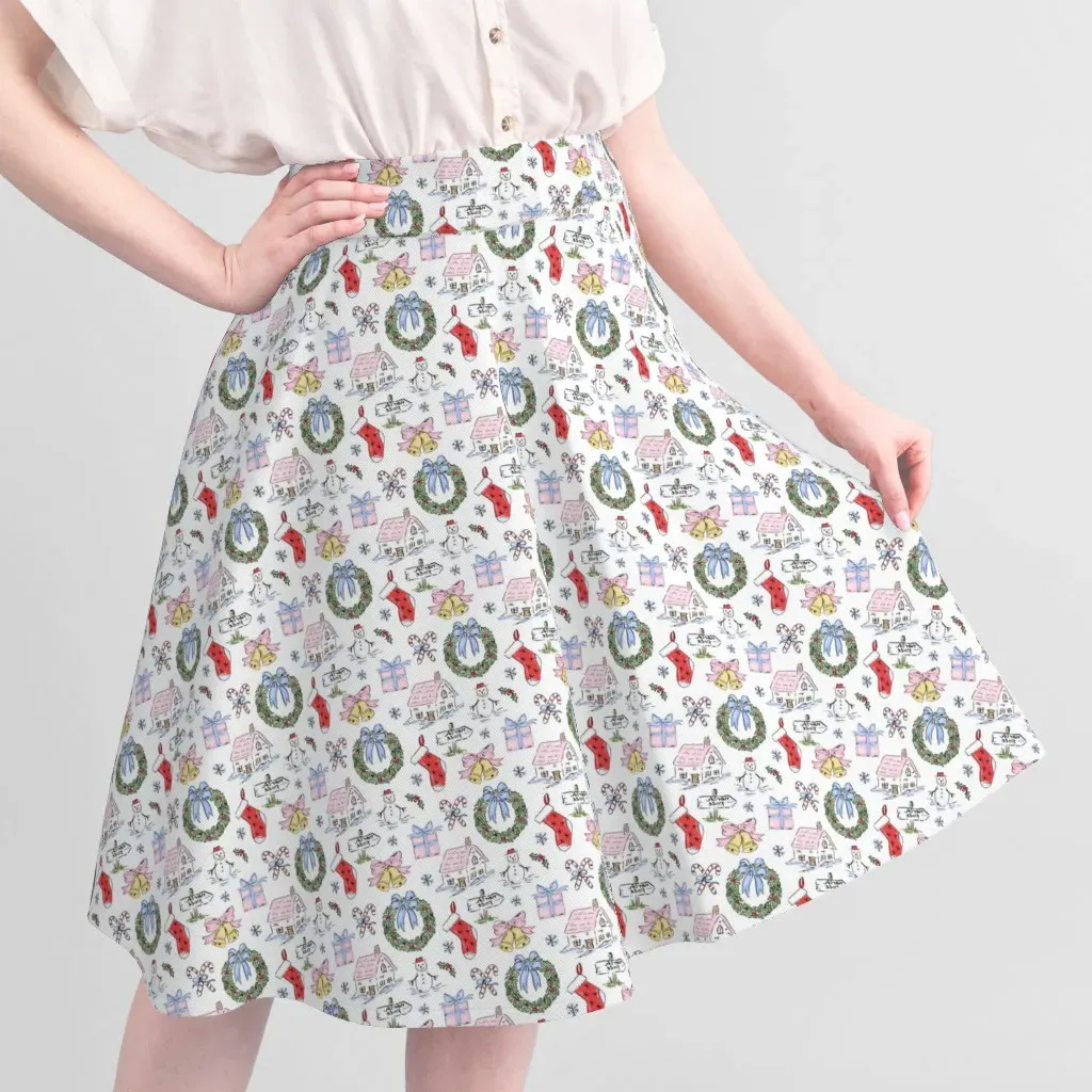 Sport Pique Christmas Toile Watercolor Fabric - Pink, Cotton Pique alternate view