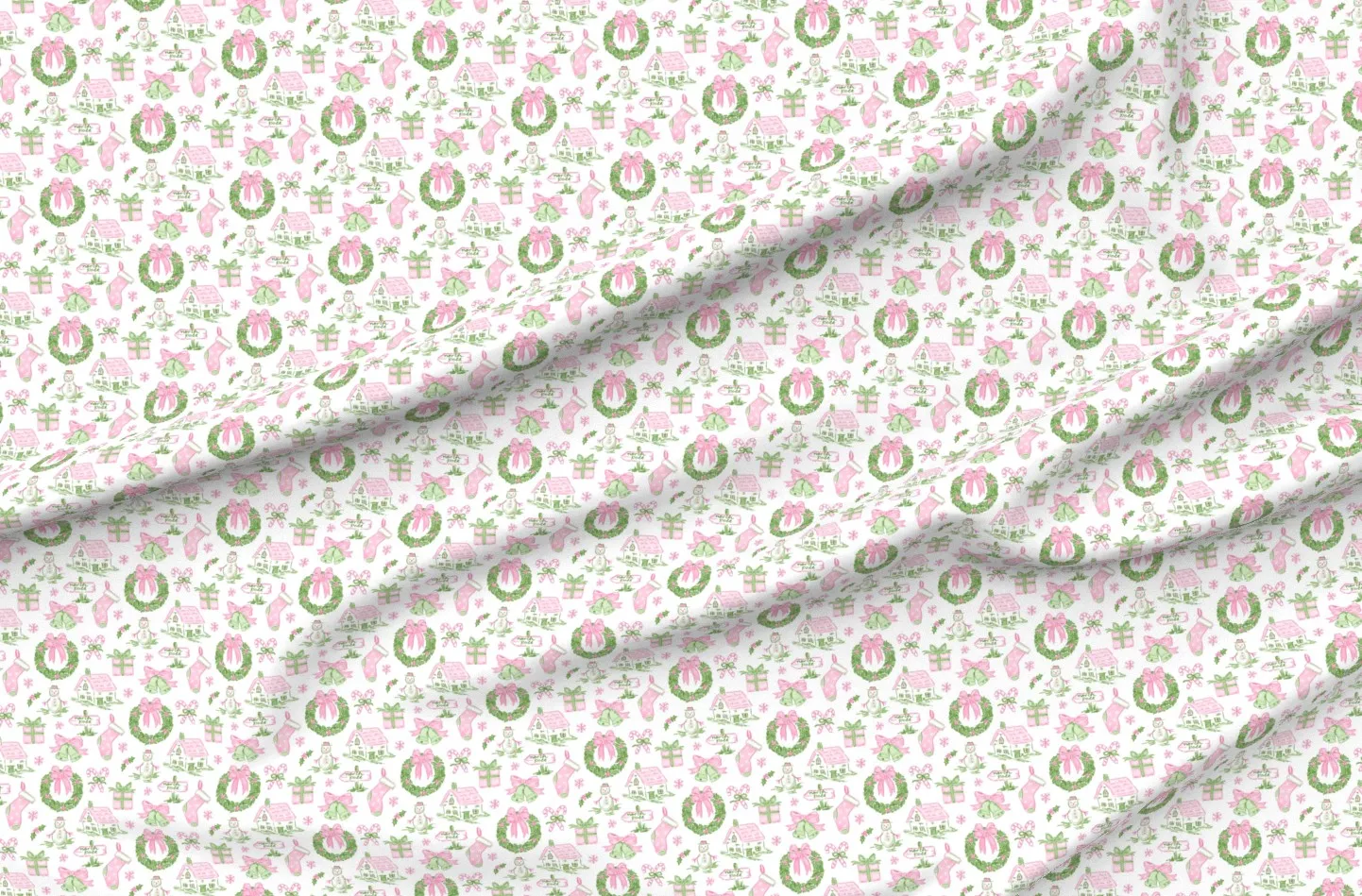 Sport Pique Christmas Toile Watercolor Fabric - Pink product