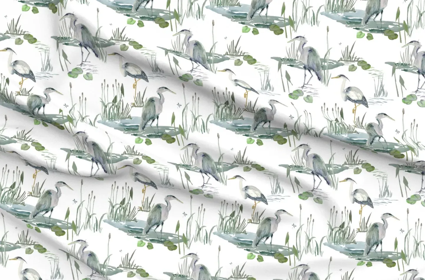 Sport Pique Coastal Blue Herons Large Scale Fabric - White product