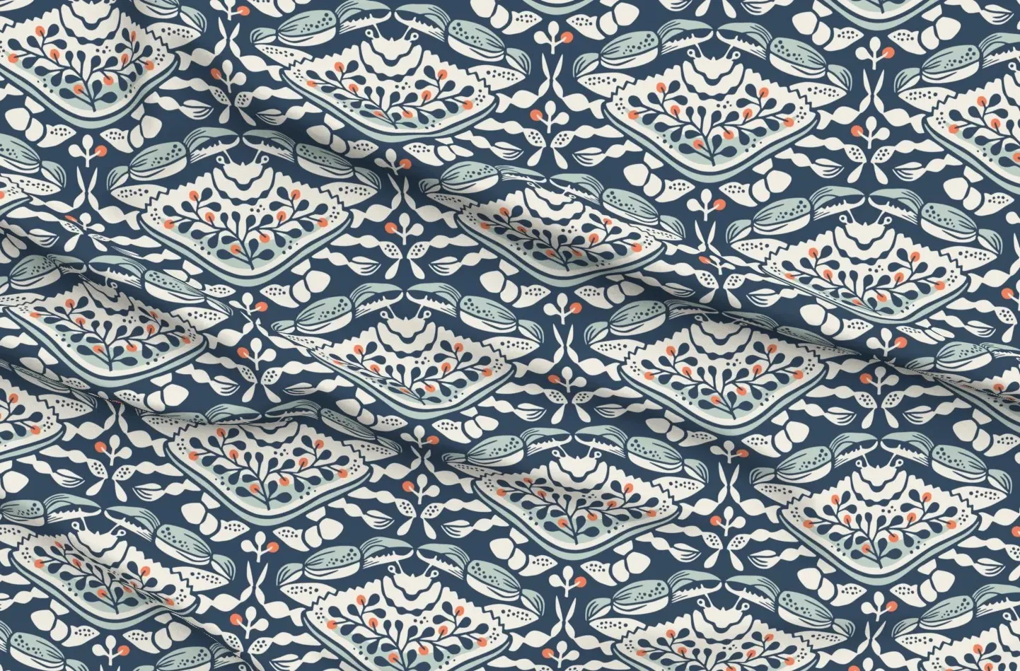 Sport Pique Crab Parade Printed Fabric - Navy Blue product