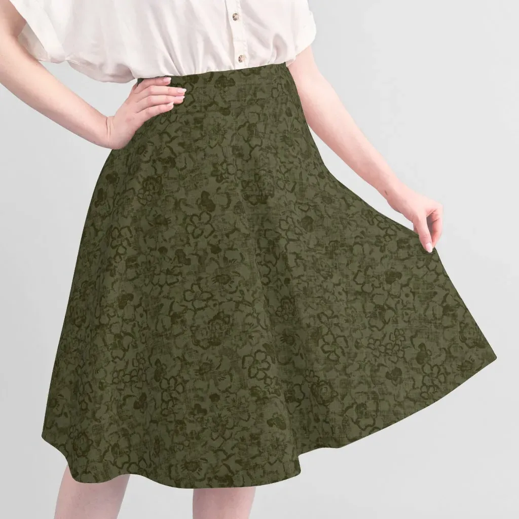Sport Pique Custom Printed Fabric Faded Floral - Olive Green alternate view