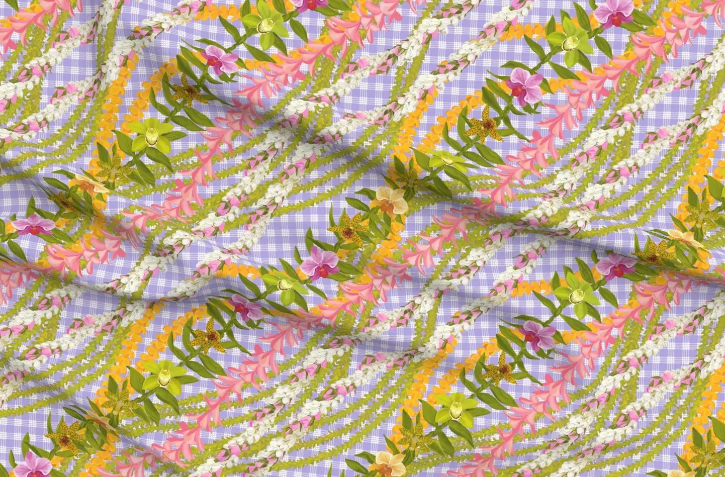 Sport Pique Custom Printed Fabric Pikake Plumeria Palaka - Pink, Lilac product